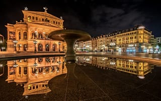 Картинка Frankfurt am Main, фонтан, здания, Germany, Германия, отражение, Франкфурт-на-Майне, Старая Опера, ночной город, Alte Oper
