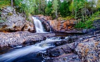 Картинка лес, скалы, речка, Норвегия, Kjørstadelva