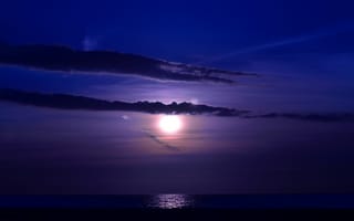 Картинка море, ночь, облака, волны, луна