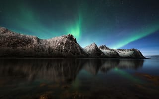 Обои звезды, ночь, север, Норвегия, горы, северное сияние, небо