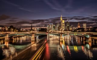 Обои река, здания, Germany, Франкфурт-на-Майне, Германия, ночной город, Frankfurt am Main, Main River, река Майн, мост, огни