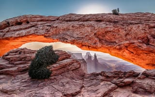Картинка США, Юта, арка, национальный парк Каньонлендс, скалы, зарево
