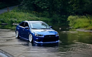 Картинка Mitsubishi, вода, evo, lancer, синий