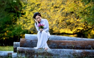 Картинка девушка, цветы, азиатка
