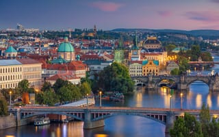 Картинка мост, Влтава, панорама, река, Прага, Чехия