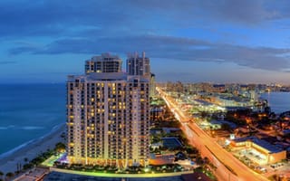 Картинка Sunny Isles Beach, ночной город, побережье, Florida, панорама, Санни Айлс Бич, Майами, Флорида, Miami, Атлантический океан
