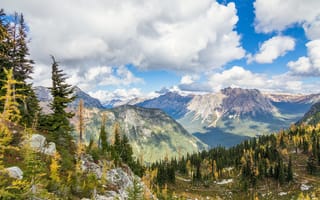 Картинка небо, облака, природа, красота, горы, деревья, пейзаж