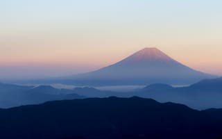 Обои Fuji, Фудзияма, утро, горы, туман, вулкан, Япония, рассвет