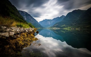 Картинка небо, горы, Норвегия, Norway, озеро, Grønlund, отражение, Sogn og Fjordane