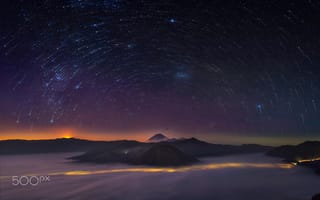 Картинка звезды, Ява, ночь, вулкан Бромо, вулканический комплекс-кальдеры Тенгер, остов, Индонезия
