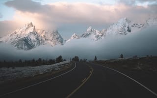 Картинка облака, горы, туман, дорога