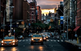 Картинка Нью-Йорк, рассвет, улица, такси