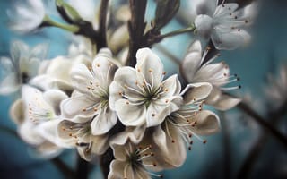Картинка природа, белые, яблоня, веточки, цветение, цветочки, живопись