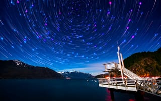 Картинка Канада, горы, Ванкувер, пирс, By Alexis Birkill, ночь, залив, звезды