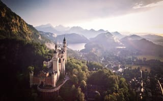Картинка небо, горы, Германия, замок, долина