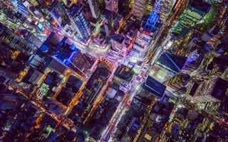 Картинка свет, Нью Йорк, вид сверху, США, город, ночь