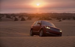 Картинка Land Rover, закат, песок, джип, горизонт, передок, Range Rover, Лэнд Ровер, Ренж Ровер