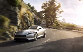 Картинка Aston Martin, Машина, В Движении, DB9, Спорткар, Coupe, Авто, Серый, Асфальт, Дорога, Серебро