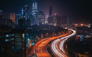 Обои Куала Лумпур, дорога, огни, ночь, город, Малайзия