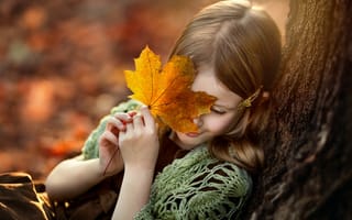 Обои осень, лист, дерево, девочка