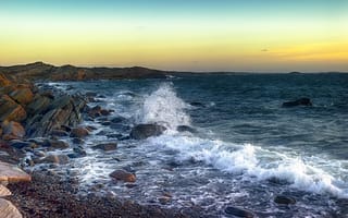 Картинка море, волны, Bua Strand, Varberg, камни, побережье, Sweden, Швеция