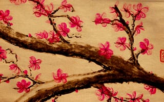Картинка сакура, дерево, ветки, цветы, рисунок
