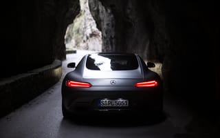 Картинка огни, темнота, фары, Mercedes, AMG, GT-S, вид сзади