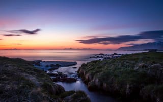 Картинка море, закат, побережье, Lofoten, Норвегия, Norway