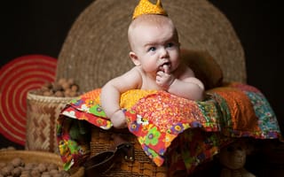 Картинка Анна Леванкова, малыш, дети, орехи, корона, корзина, ребёнок, одеяло