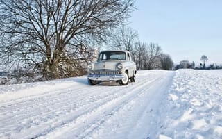 Картинка зима, Москвич 407, машина, дорога