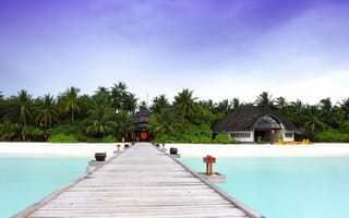 Картинка Maldives, отель, природа, Angsana Velavaru, мост, деревья, Мальдивы, бунгало, песок, океан, пальмы, пляж, домик