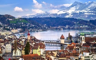 Картинка панорама, Lucerne, горы, Люцерн, озеро, Швейцария