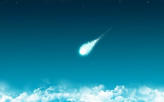 Картинка минимализм, Облака, комета, синий
