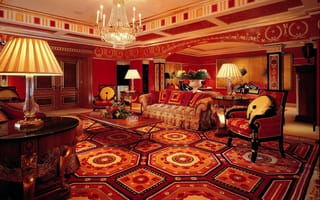 Картинка Burg Al Arab, hotel, гостиная, люстра, столик, лампы, кресла, отель, диваны