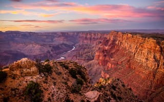 Картинка США, река, Grand Canyon, панорама, скалы, горы, камни, каньон