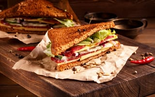Картинка листья, хлеб, салат, бекон, сэндвич, перец, bread, колбаса