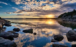 Картинка камни, Rogaland, берег, Норвегия, Førdesfjorden, восход, Norway