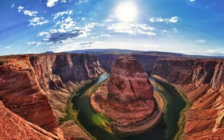 Картинка Grand Canyon, green, Arizona, sun, light, United States, Colorado River, river