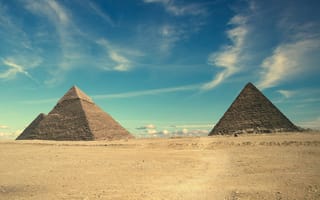 Картинка пирамиды, 1920x1080, nature, песок, пейзаж, природа, clouds, небо, египет, egypt, landscape, sky, облака, sand, pyramids