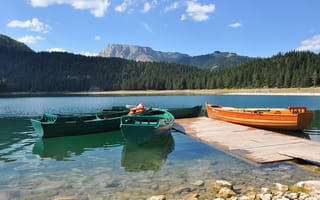 Картинка Черногория, берег, фон, лодки, черное озеро, красивый