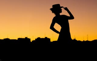 Картинка hat, Tango, pose, woman, city, silhouette