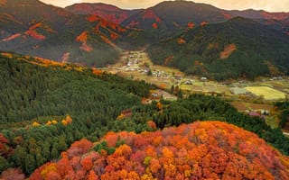 Картинка осень, горы, природа, Япония, Окаяма