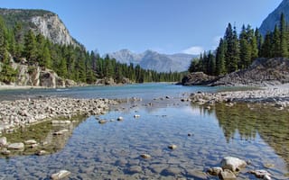 Картинка Bow Valley, река Боу, горы, Canada, Bow River, долина, Канада, лес, камни, Alberta, Банф, Альберта, Banff National Park