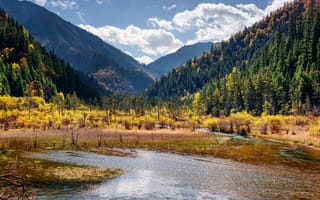 Картинка Природа, Лес, Озеро, Jiuzhai Valley National Park, Горы, Парк, Пейзаж, Китай