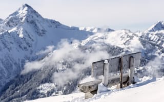 Картинка winter, mountains, bench, snow, Top