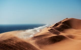 Картинка песок, барханы, небо, море, ветер, дюны, пустыня