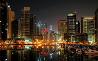 Обои Dubai, Дубай, marina, ночь, высотки, дома, катера, яхты, порт, city