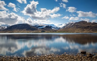 Картинка небо, облака, Esja, Исландия, Meðalfellsvatn, озеро, Iceland, горный