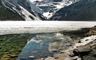 Картинка вода, горы, камни, отражение, лед
