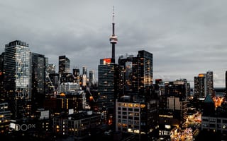 Картинка Торонто, огни, вечер, Канада, город